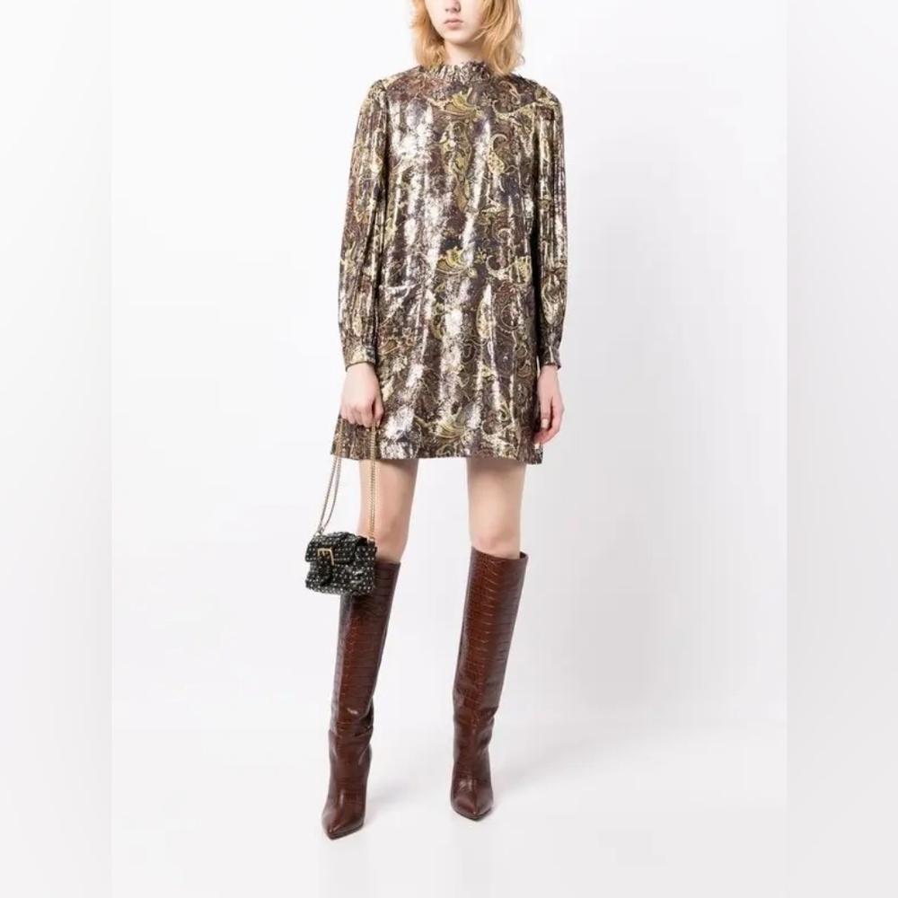 ba&shPaisley printed metallic dress Chiba gold